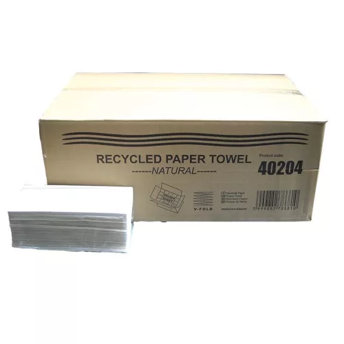 V hajtott kéztörlő,1 rétegű,natúr, 250lap/cs.,20cs./krt.