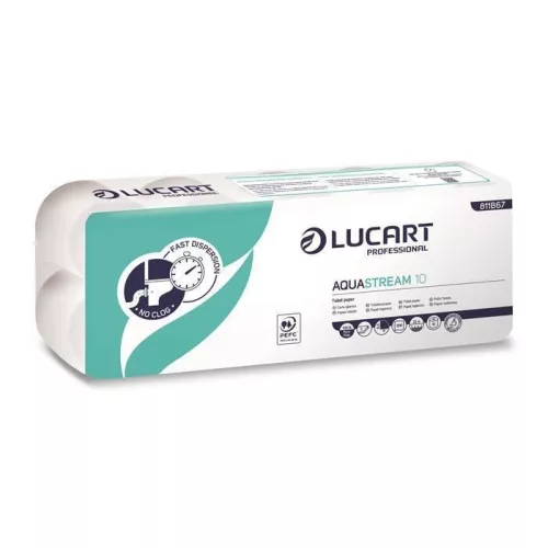 Lucart Aquastream 10 toalettpapír, 2r., hófehér, 200lap/tek., 10tek./cs., 12cs./gyűjtő