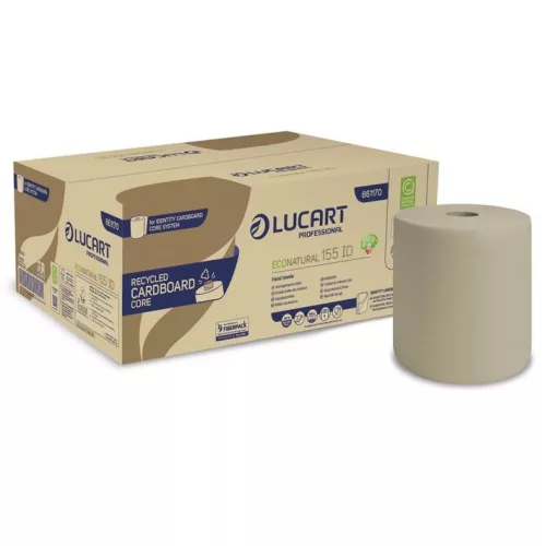 Lucart EcoNatural 155 ID, Cardboard Core, tekercses kéztörlő, 2r., havana, 155m/tek.,6tek./kart.