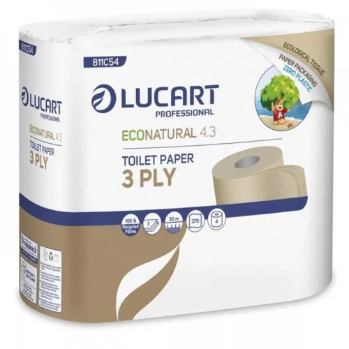 Lucart EcoNatural 4.3 kistekercses toalettpapír, 270lap/tek, 4tek./cs., 14cs./zsugor