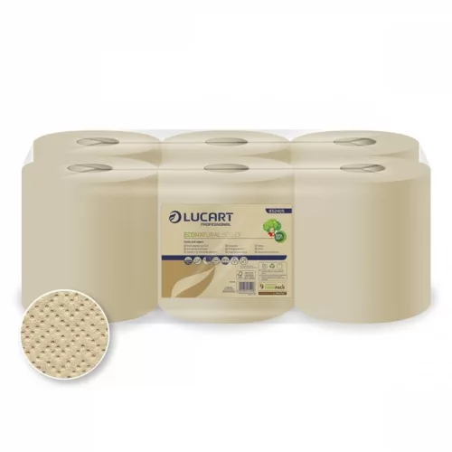 Lucart EcoNatural 500 CF tekercses törlőpapír, 2r., havana, 500lap/tek., 6tek./zsug.