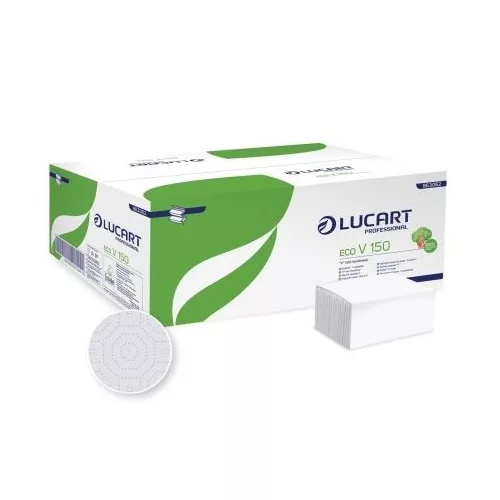 Lucart Eco V 150, V hajtott kéztörlő, 2r.,fehér, 150lap/cs.,20cs./kart.