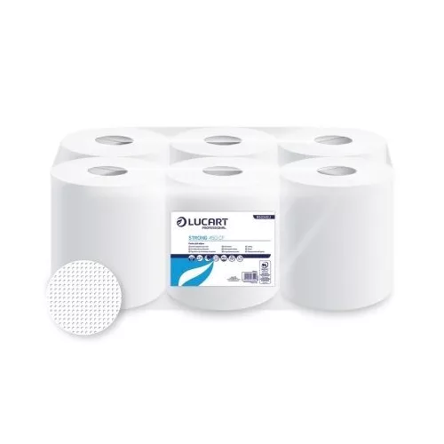 Lucart Strong 450 CF belső adagolású tekercses törlő, 2r., cell., 450lap/tek., 6tek./zsugor