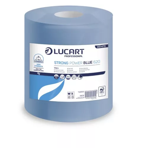 Lucart Strong Power Blue tekercses törlőkendő, 3 rétegű, 28,5x38cm/lap, 620 lap/tekercs, 1 tekercs/zs.