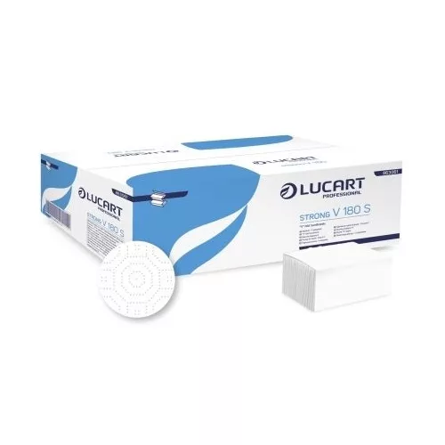 Lucart Strong V 180 S, V hajtott kéztörlő, 2r., cell., 180lap/cs., 18cs./krt.