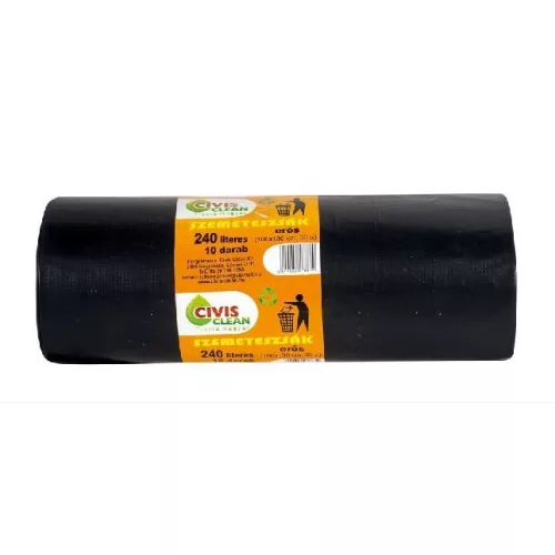 Hulladékgyűjtő zsák, 240 literes, erős, 30mic., 10db/roll